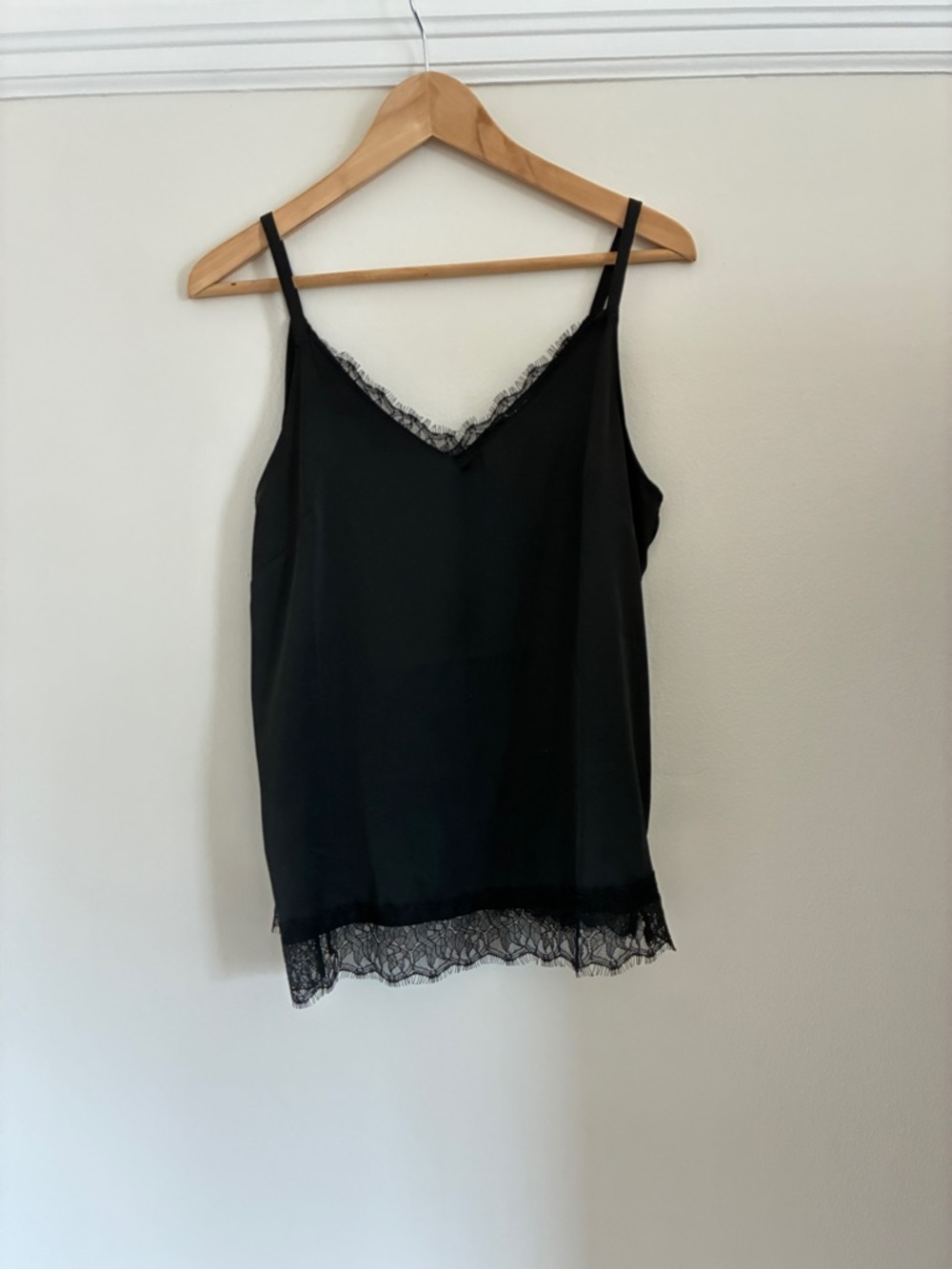 White House Black Market Silky Black Lace-Trim Camisole Tank Top - Women size S